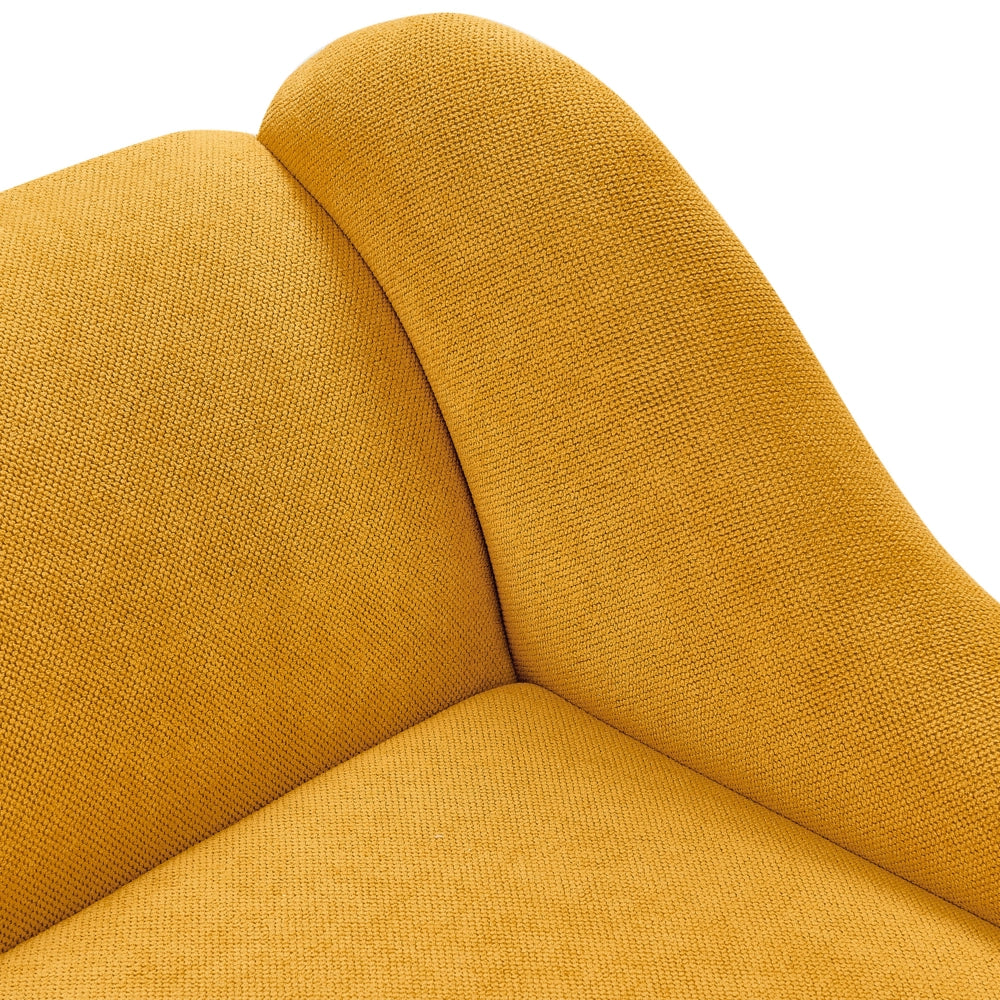 Chaise longue in tessuto senape versione destra gambe in legno scuro stile retrò