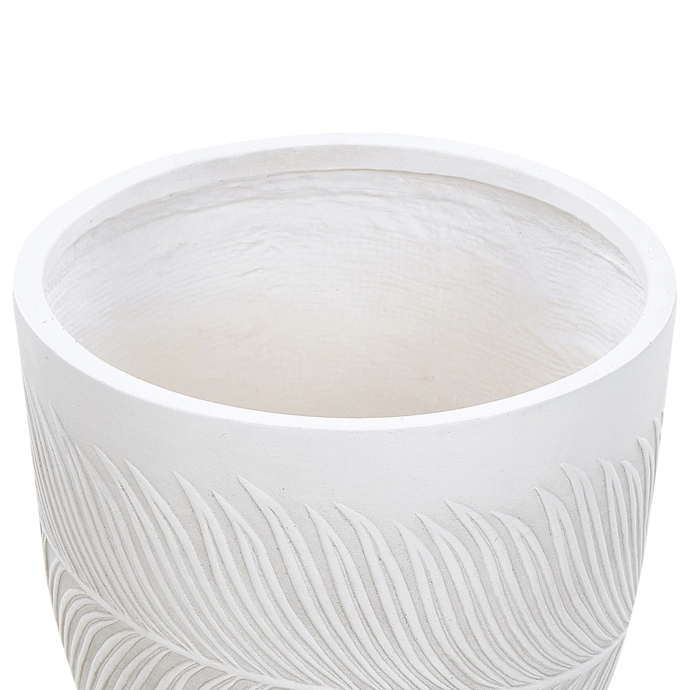 Vaso per piante da esterno in fibra di argilla bianca 42 x 42 x 40 cm Vaso rotondo resistente alle UC Motivo a foglie tradizionale