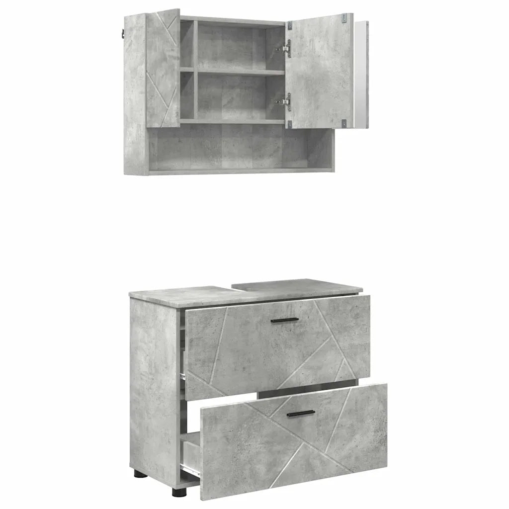 Set di mobili per il bagno con cassetto 2 pcs Grigio cemento