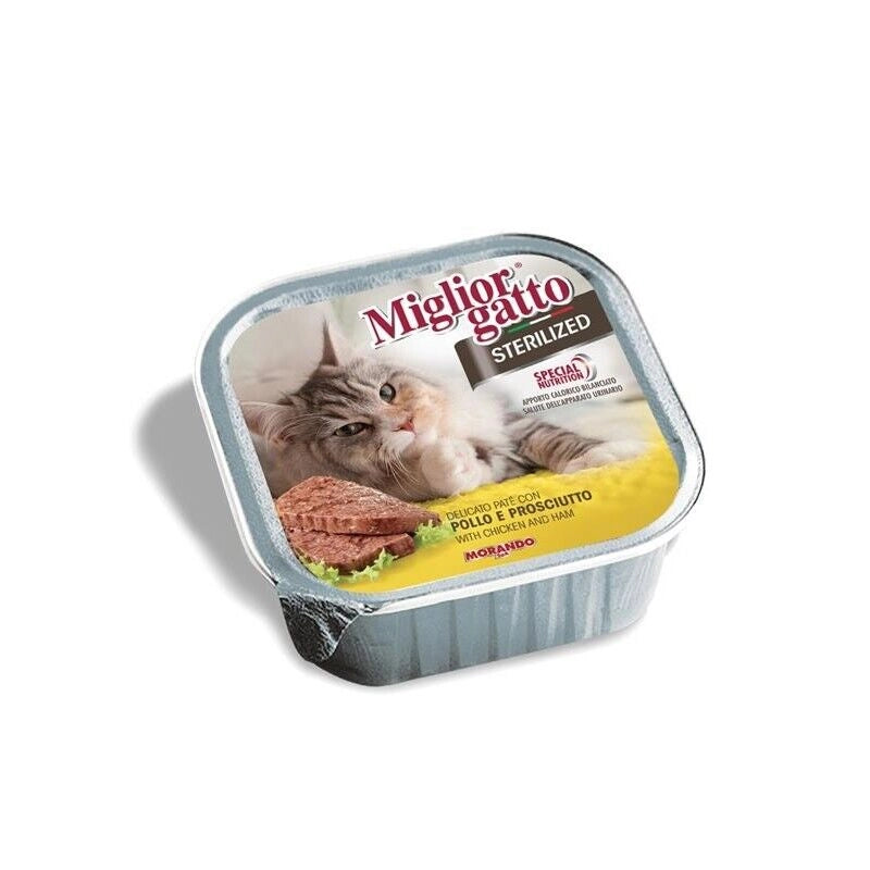 SET 16 CONFEZIONI MIGLIOR GATTO STERILIZED PATE' CON POLLO E PROSCIUTTO 100 GR