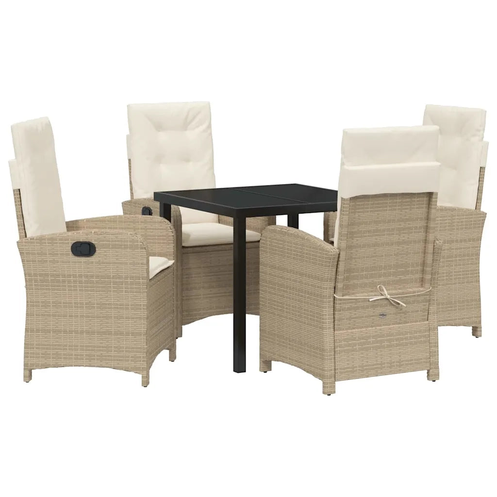 Set da Pranzo per Giardino con cuscino 5 pcs Beige polyrattan 3380282