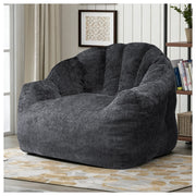 Poltrona a sacco ergonomica rotonda per relax e lettura con design avvolgente in flanella nera 49 × 40 × 28 cm
