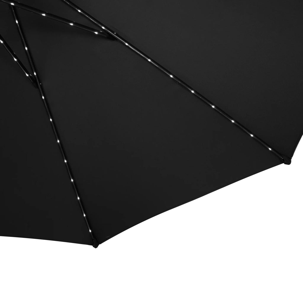 Ombrellone LED Inclinabile 2,7m Nero da Giardino con Luci Solari