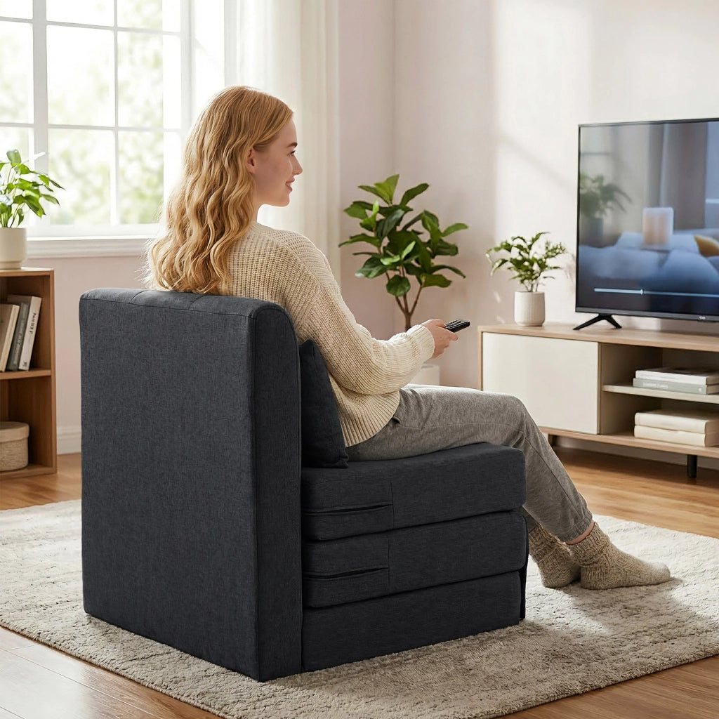 Letto divano imbottito pieghevole ¨C zephmum ¨C tessuto lino grigio scuro