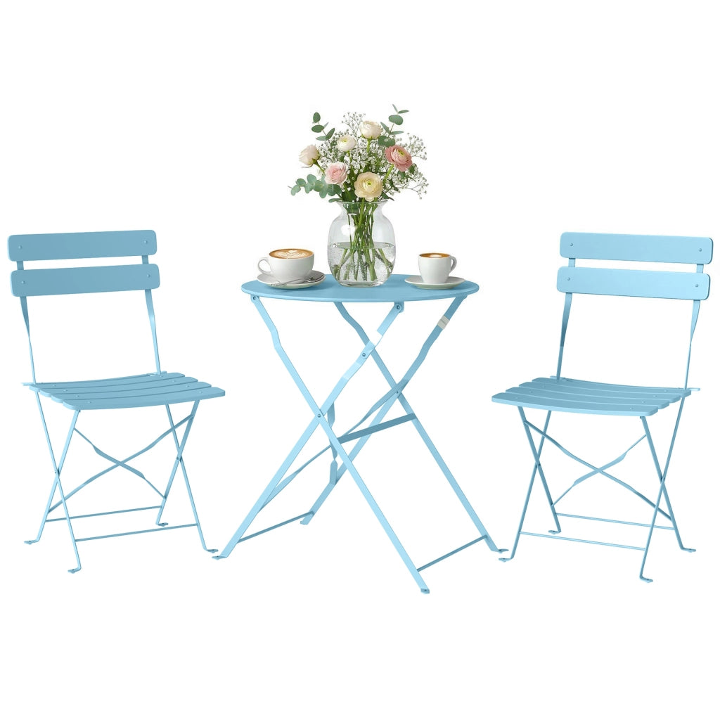 Set Bistrot da Giardino 3 Pezzi ¨C zephmum ¨C Tavolo e 2 Sedie Pieghevoli, Legno, Blu Chiaro