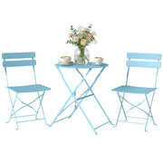 Set Bistrot da Giardino 3 Pezzi ¨C zephmum ¨C Tavolo e 2 Sedie Pieghevoli, Legno, Blu Chiaro