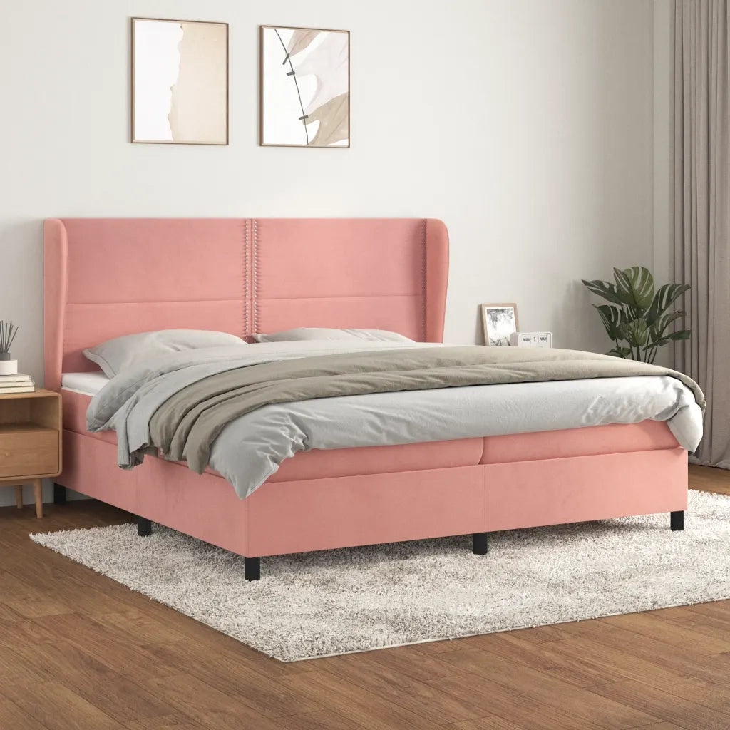 Giroletto a Molle con Materasso Rosa 200x200 cm in Velluto 3129176
