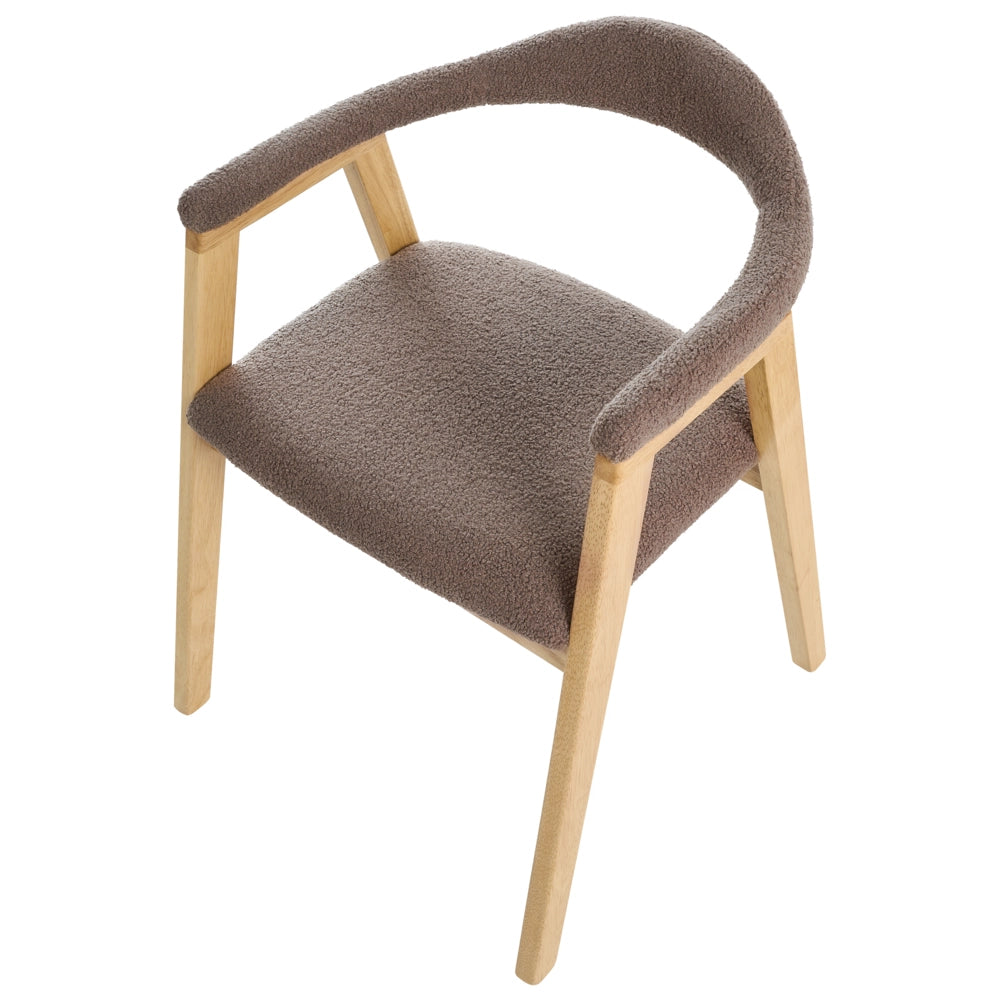Set di 2 sedie da pranzo marrone chiaro con seduta imbottita schienale in bouclé tortora poliestere struttura in legno di gomma stile retrò per sala da pranzo