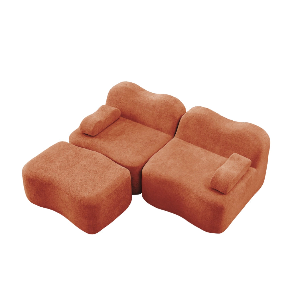 Divano Modulare Angolare 2 Posti con Ottoman ¨C MINIMAL ¨C Tessuto Arancione