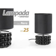 Trade Shop - Lampada Abat Jour Da Tavolo Comodino E14 Base Ceramica Nero Lux 25x15 Cm 837395 -