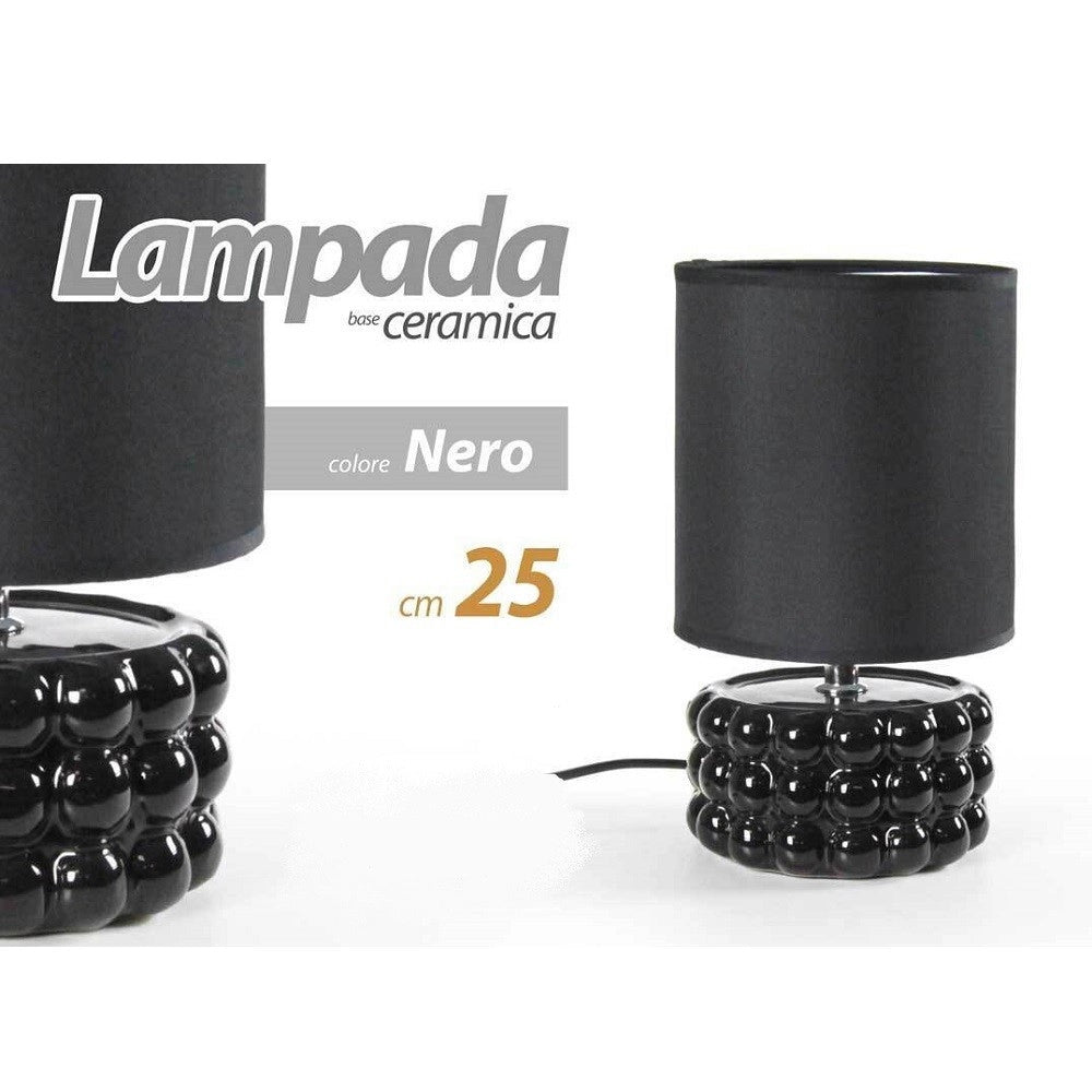 Trade Shop - Lampada Abat Jour Da Tavolo Comodino E14 Base Ceramica Nero Lux 25x15 Cm 837395 -