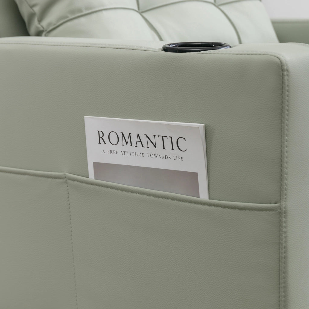 Divano letto singolo 3 in 1 con portabicchieri tasca laterale e schienale regolabile in PU e metallo verde chiaro