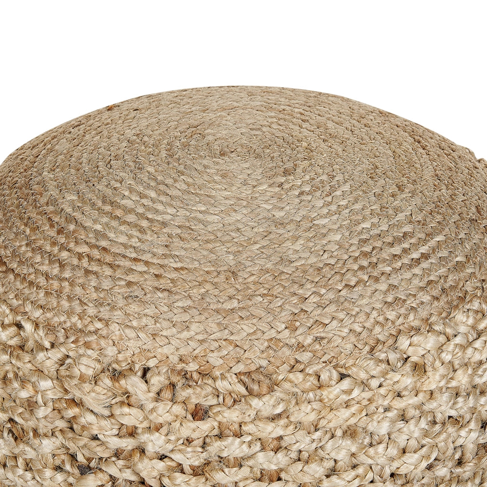 Pouf ottomano beige lavorato a maglia in iuta EPS riempimento perline rotondo piccolo poggiapiedi 50 x 35 cm stile Boho soggiorno