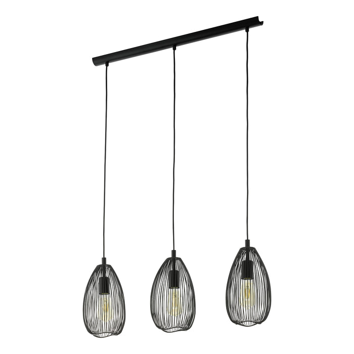 Lampadario A Sospensione Vintage Clevedon Acciaio Nero 3 Luci E27