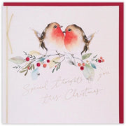 Cartolina di Natale con Due Merli su Rami - 165 x 165 mm