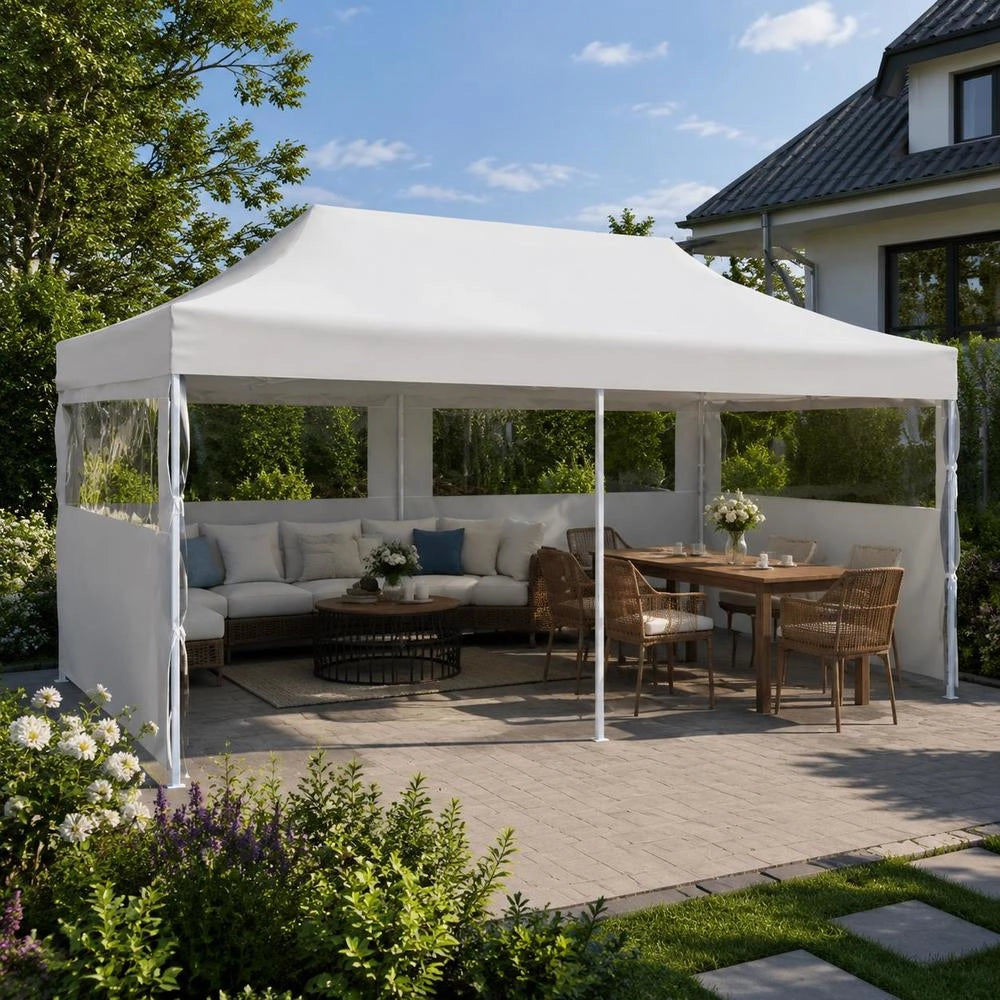 Pop-up Party Tent With Side Walls, Foldable, 3x6 M, Steel, White