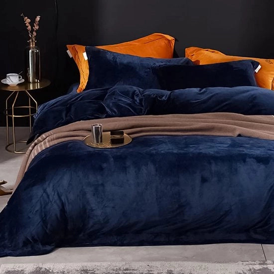 Set di coperte invernali in piuma morbida, 200 x 200 cm, tocco di cashmere morbido e caldo, trapunta a corallo con zip, blu scuro, 200 x 200 cm + 2 x 80 x 80 cm