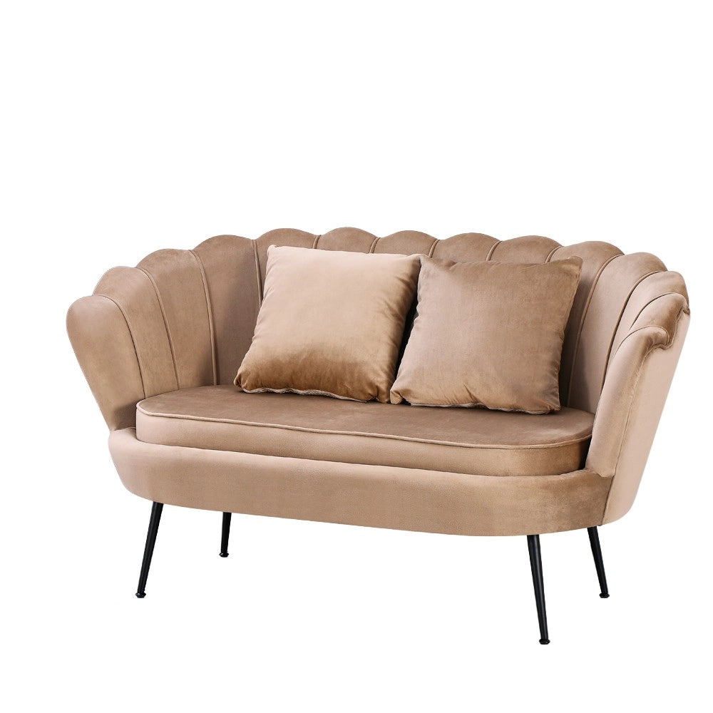 Divano 2 Posti Orel a Conchiglia in Velluto Beige – Design Elegante e Avvolgente