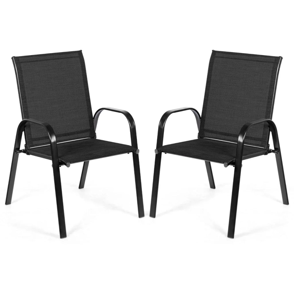 Set di 2 comode sedie da giardino da patio 56 x 72 x 90 cm con braccioli curvi e tessuto ad asciugatura rapida struttura in metallo nero 20_0011299