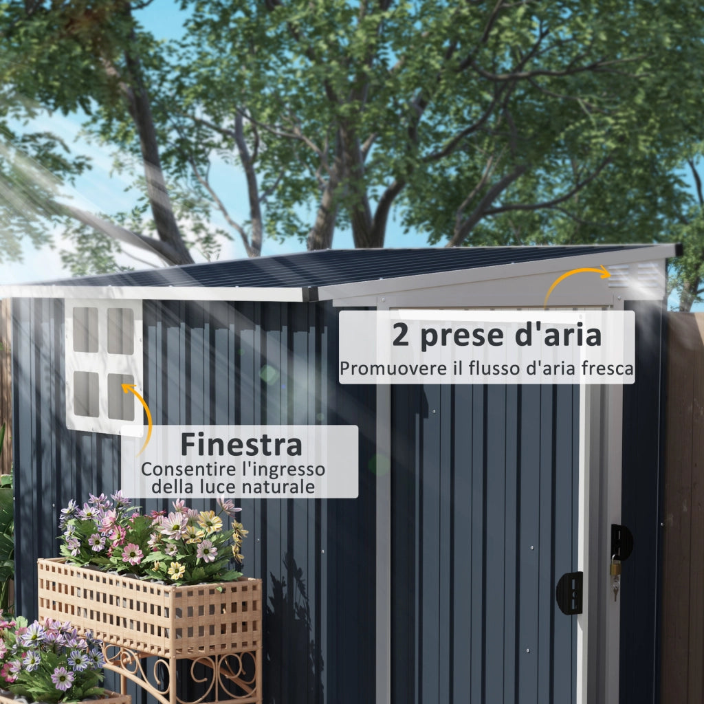Casetta da Giardino in Acciaio ¨C Zephmum ¨C Grigio Scuro 120x190 cm