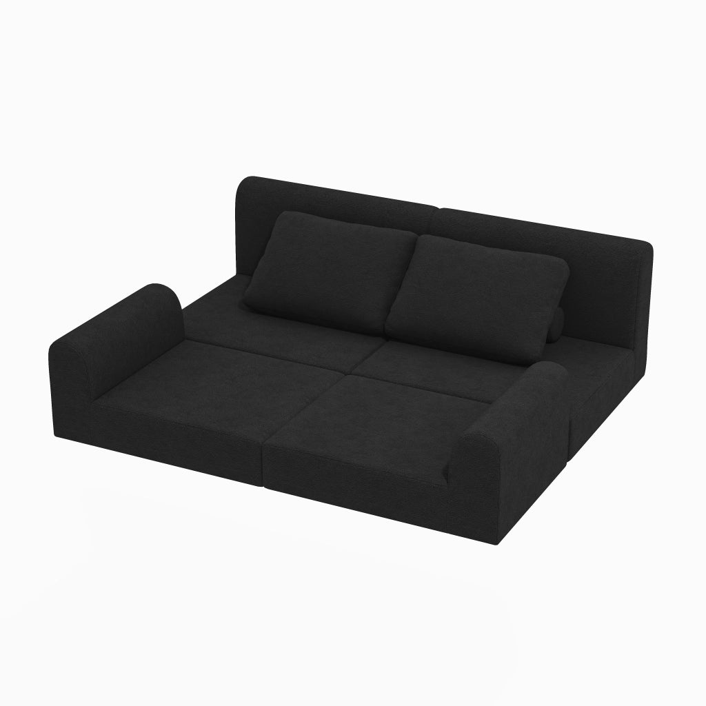 Divano letto convertibile pieghevole in flanella con struttura a due livelli, compatto per piccoli spazi, nero