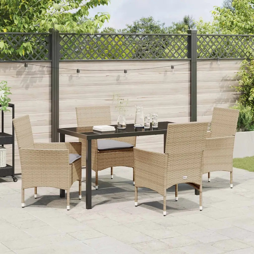 Set da Pranzo per Giardino con cuscino 5 pcs Beige polyrattan
