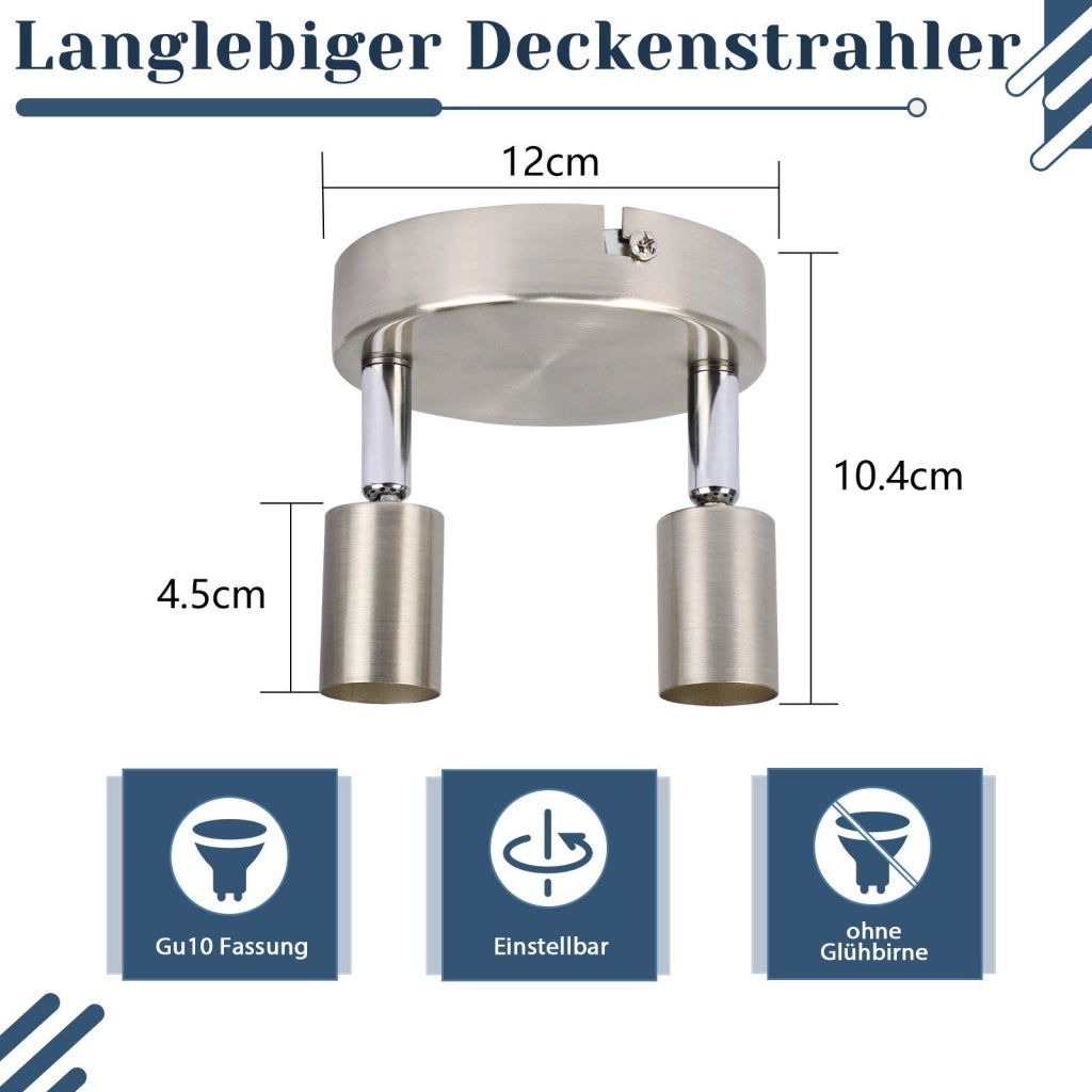 ZMH Faretto da soffitto cromati 2 luci GU10 moderni rotondi orientabili 350° per cucina soggiorno senza lampadina