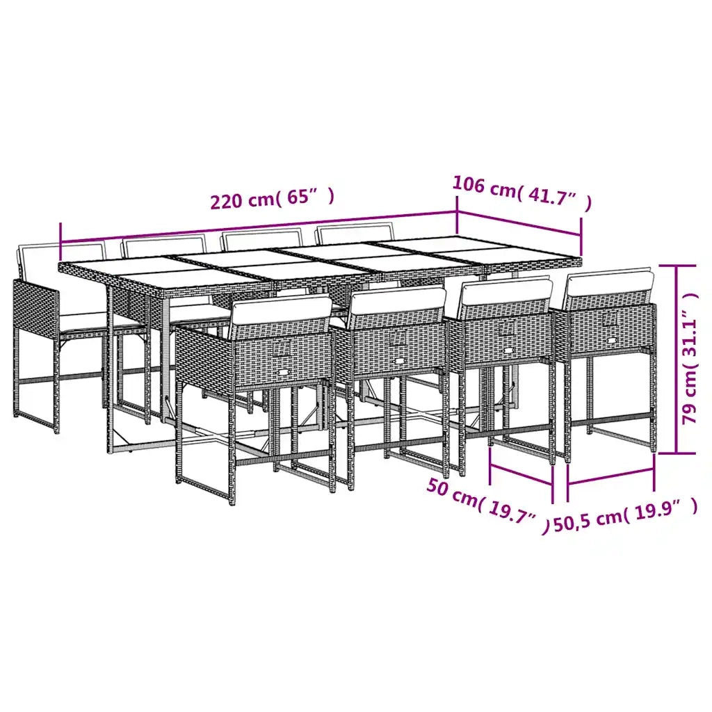 Set da Pranzo da Giardino 9 pz con Cuscini Nero in Polyrattan 3211278