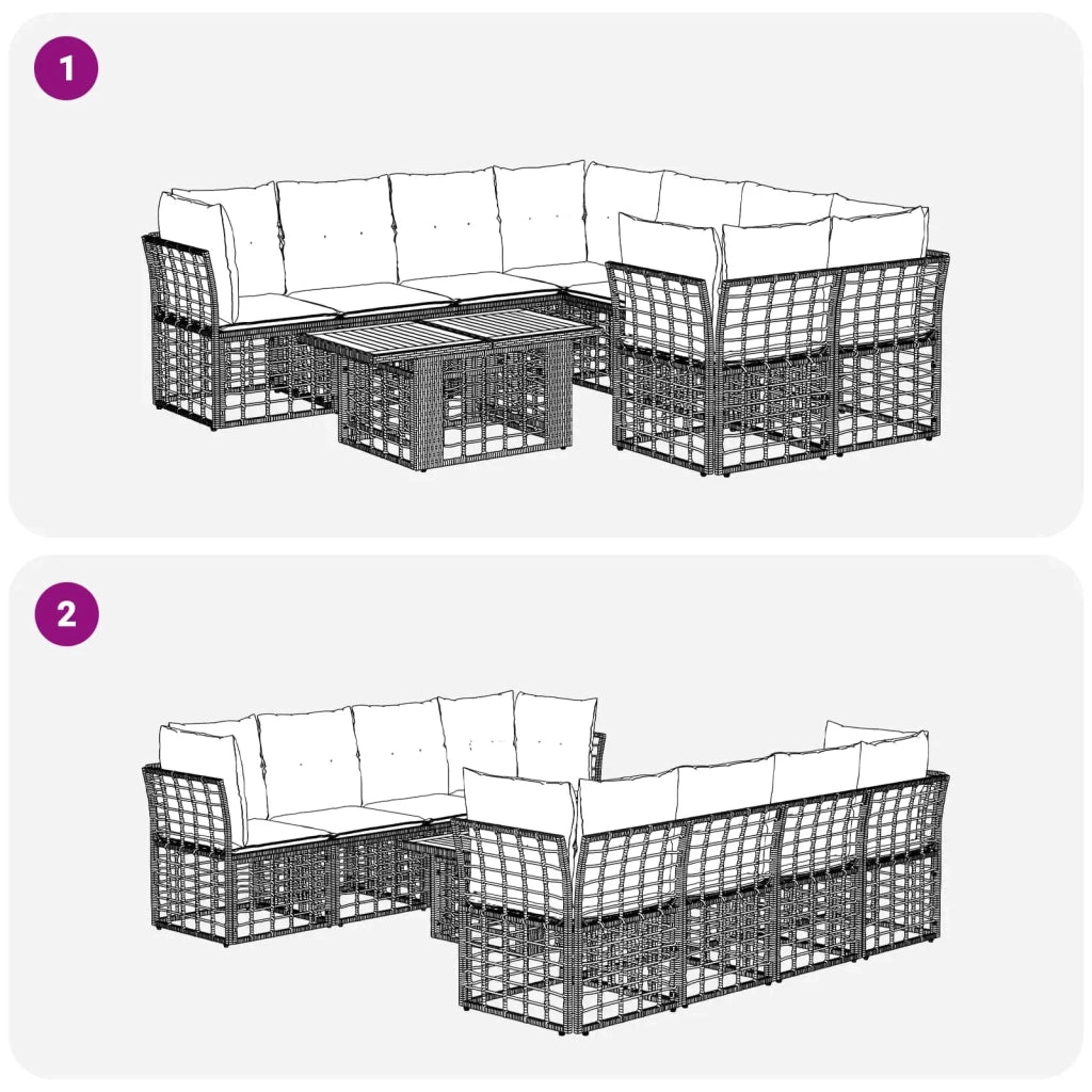 Set Divano da Giardino 9 pz Nero e Grigio scuro polyrattan 3437839
