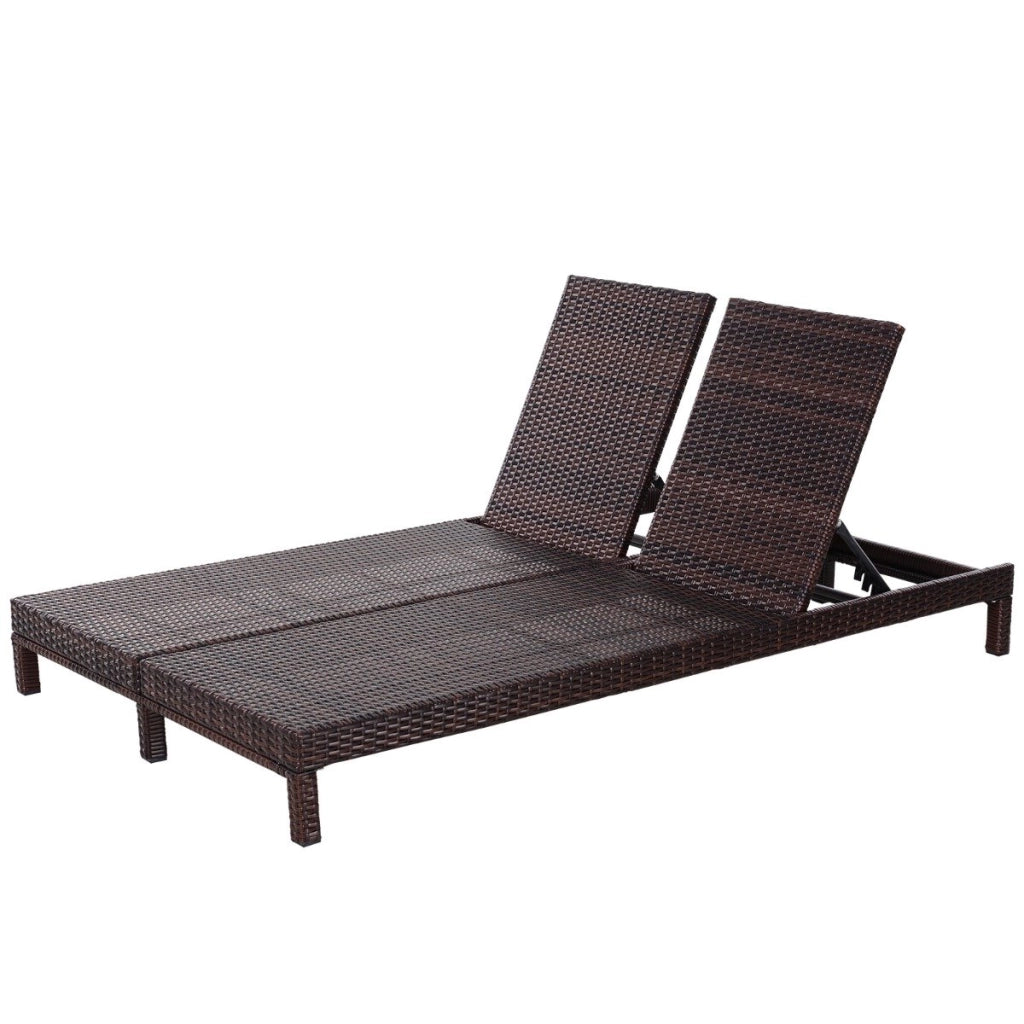 EasyComfort Lettino Prendisole a 2 Posti, Sdraio in Acciaio e Rattan, Schienale Regolabile, 196 x 120 x 28cm Marrone e Bianco Crema