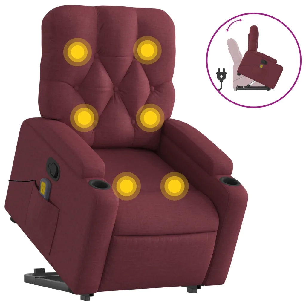 Poltrona Alzapersona Massaggio Reclinabile Rosso Vino Tessuto 3204725