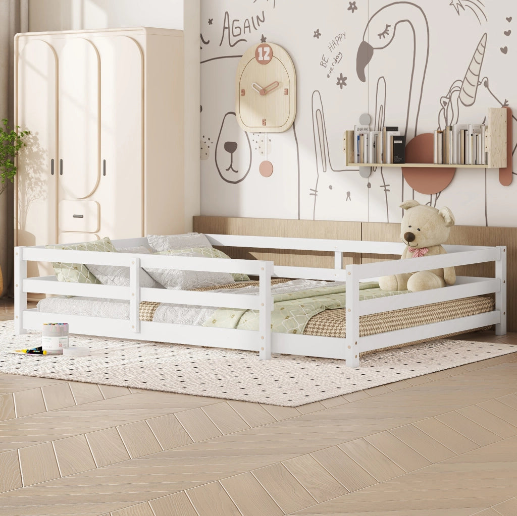 Letto Montessori 140x200 cm con sponde su 4 lati in legno di pino bianco