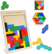 Puzzle 3 in 1 in Legno - Set di Tangram - Gioco Educativo per Bambini - Cassetto di Puzzle Intellegente - Giochi da Costruire per Ragazzi e Ragazze.