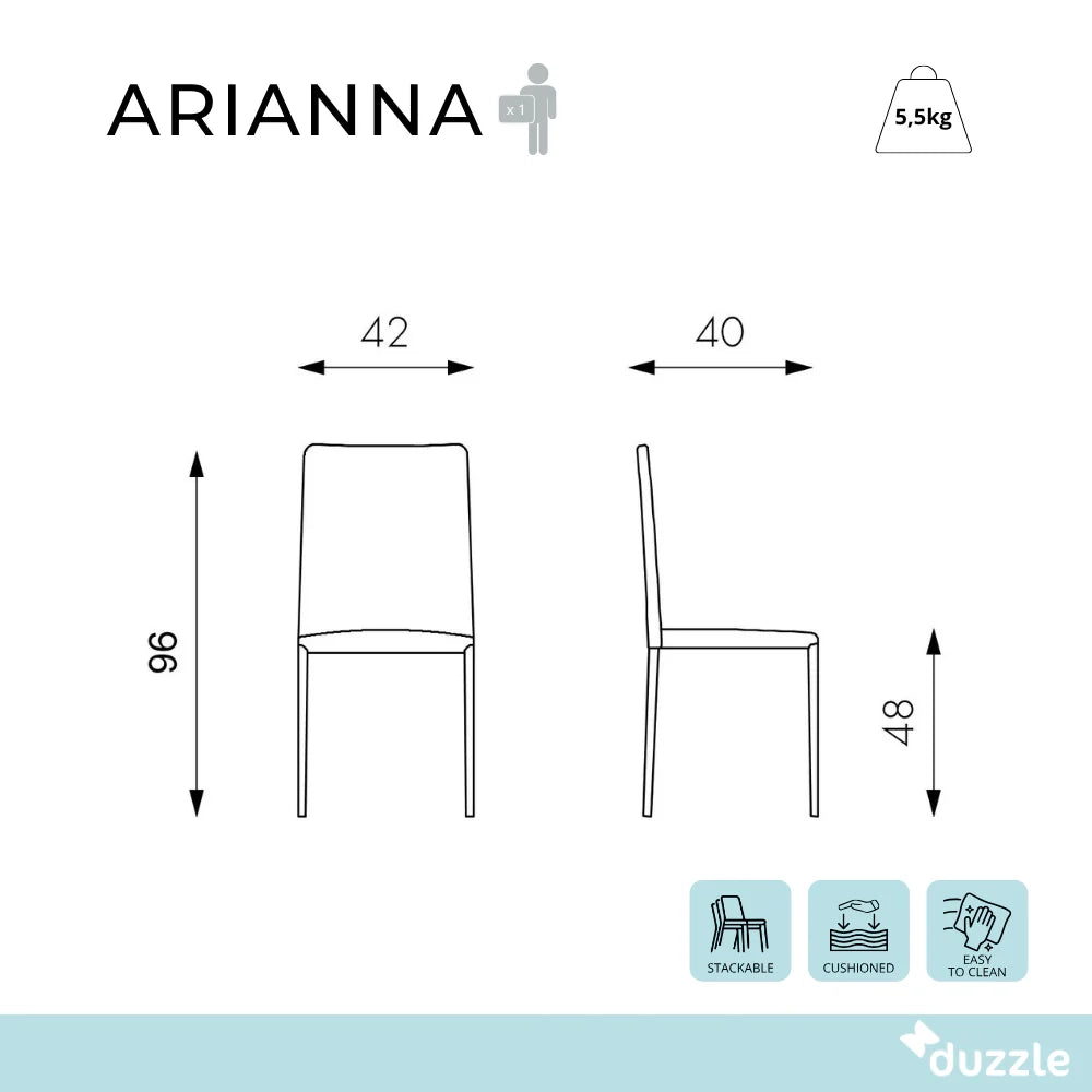 Set di 4 sedie da pranzo impilabili in similpelle tortora Arianna con struttura in metallo facili da pulire | Duzzle
