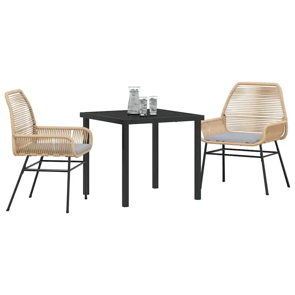 Set da Pranzo per Giardino con cuscino 3 pcs Marrone polyrattan