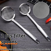 Due spatole di schiuma in acciaio inossidabile, 34,5 cm/29 cm, setola fine, spatola di schiuma con manico lungo e gancio di appoggio, piccola spatola per la cucina, strumenti per filtrare, schiuma di grasso, resistente alla lavastoviglie