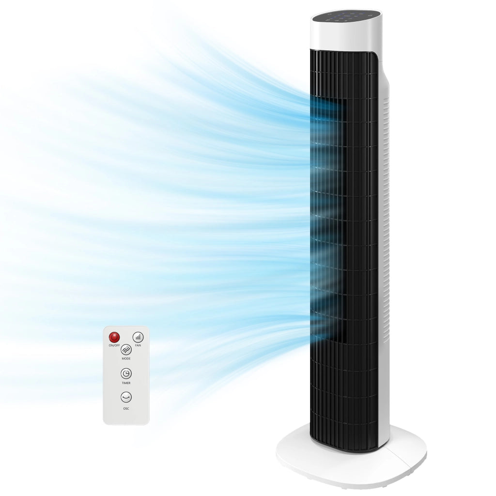 Ventilatore a torre oscillante ¨C Zephmum ¨C Bianco e Nero, 70¡ã, LED, telecomando, timer 12H