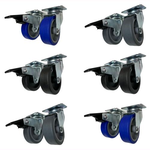 Ruote piroettanti per mobili rotelle Girevoli con Piastra per Carrelli 50 mm Senza Freno BLU