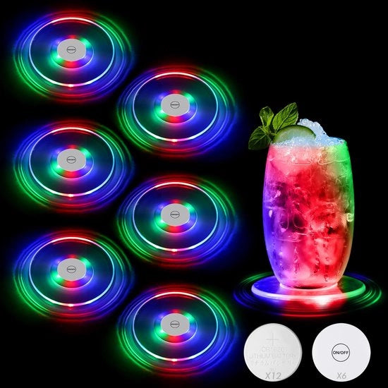 Onderzetters Acril, 6 Stuks Onderzetters LED Colorati, Onderzetters per Fiasco, Illuminanti per Bottiglie di Vetro - Colorati