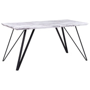 Tavolo da Pranzo Bianco con Piano in MDF Nero Gambe in Metallo 150 x 80 cm Effetto Marmo Glamour Industrial
