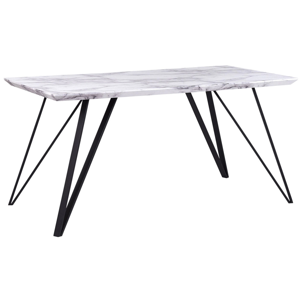 Tavolo da Pranzo Bianco con Piano in MDF Nero Gambe in Metallo 150 x 80 cm Effetto Marmo Glamour Industrial