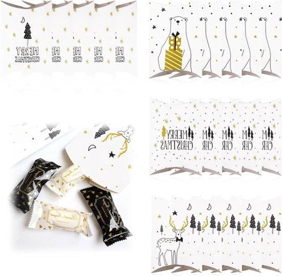 Decine di piccole scatole di Natale - Scatole di biscotti e scatole di caramelle per regalo di Natale - Decorazioni di Natale con adesivi
