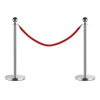 Outsunny Transenne Elimina Separacode Paletti di Delimitazione con Corde Rosso Acciaio Inox Ф32 x 95CM Argento