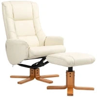 Poltrona Relax con Poggiapiedi, Funzione Lettura, Rivestimento in Ecopelle, Portata 150 kg, 71 x 84 x 102 cm, Bianco crema