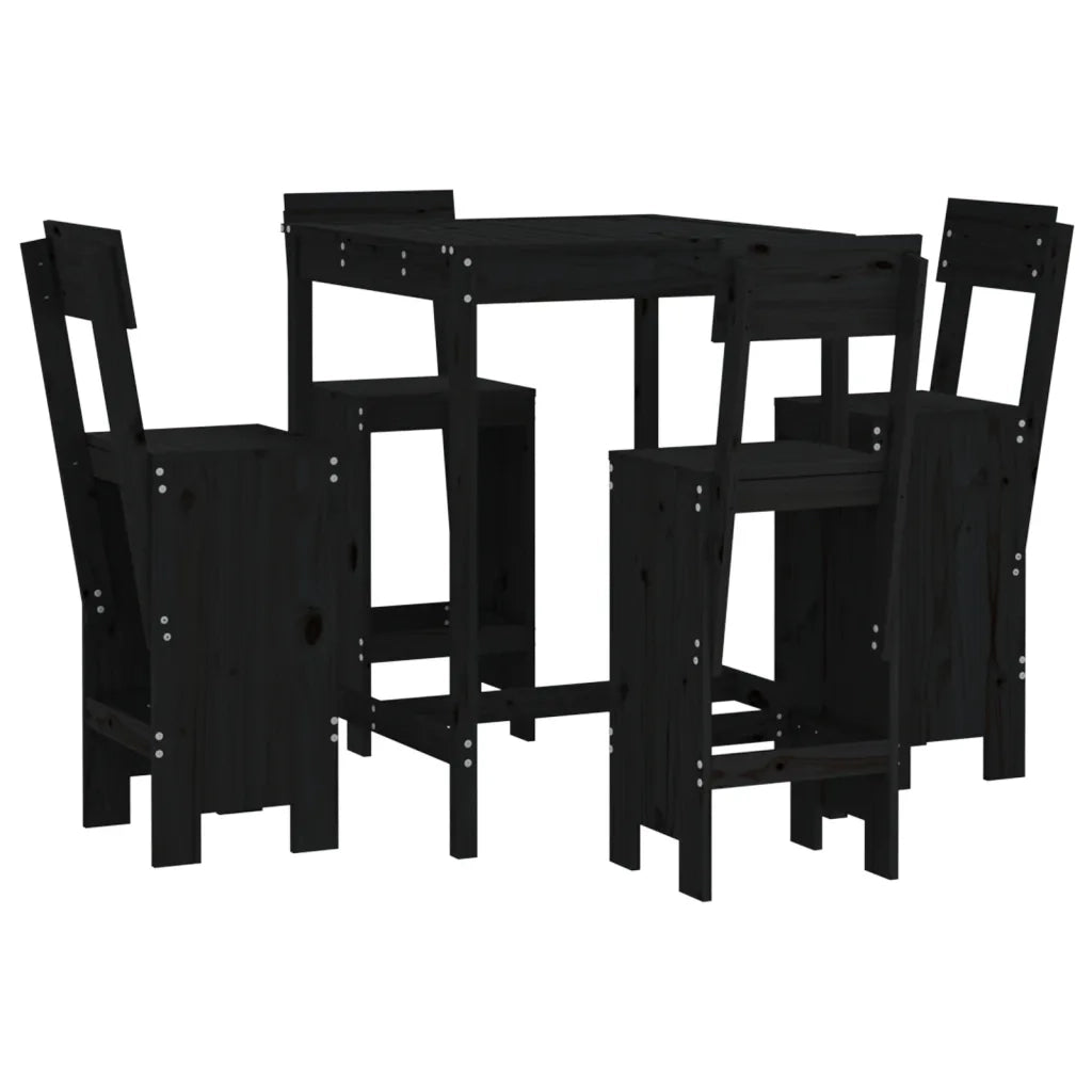Set Bar da Giardino 5 pz | Set Salotto da Giardino Nero in Legno Massello di Pino