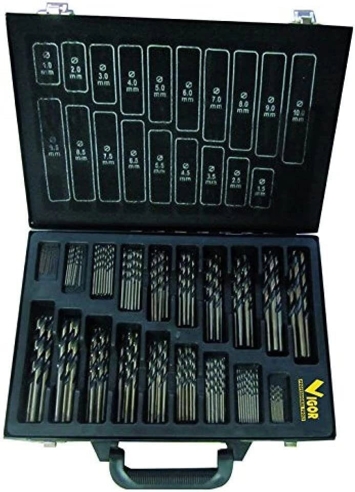 Vigor 41282-15 Serie 150 Punte Elicoidali HSS Acciaio Forgiato Set 150 pz diametri 1-10 mm