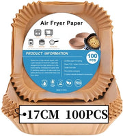 Papier per Airfryer, 100 pezzi di carta non-stick per carta da forno per frittura a vento, impianto di carta alimentare, carta non-stick per frittura, cottura e resistente all'olio (17cm)