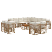 Set di divani da esterno 14 pcs Naturale e Bianco Crema