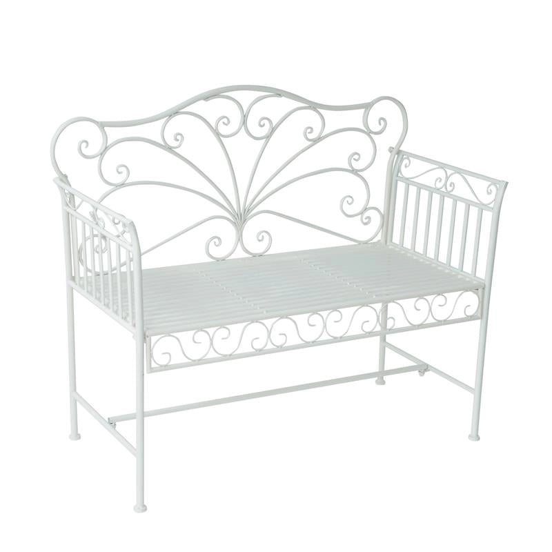 PANCHINA IN FERRO BIPOSTO DA GIARDINO STILE ROMANTICO 109.5X51X95.5 CM BIANCO