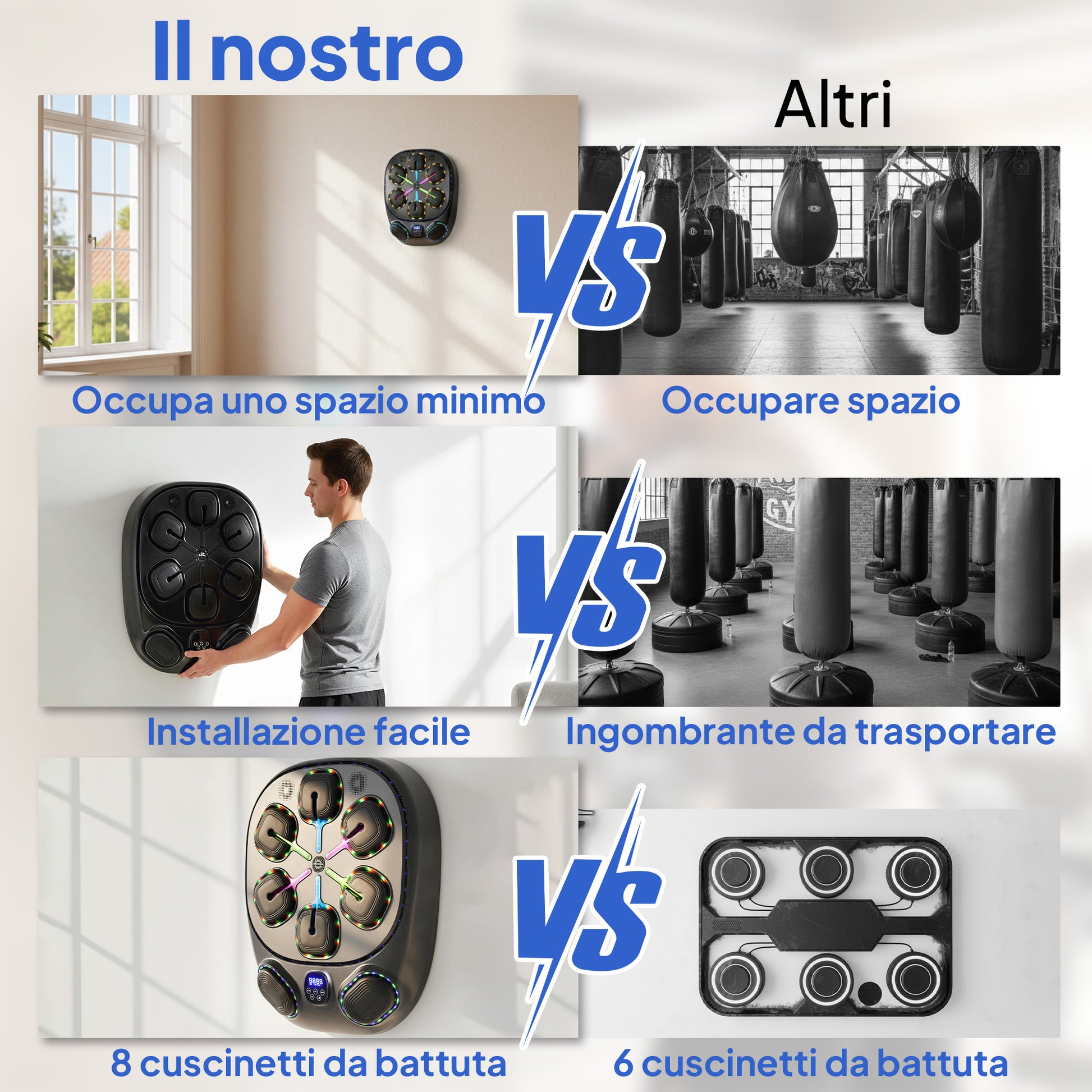 Macchina da Boxe a Parete con 9 Modalità Luci LED e Connessione Bluetooth 61x48x11 cm Nero